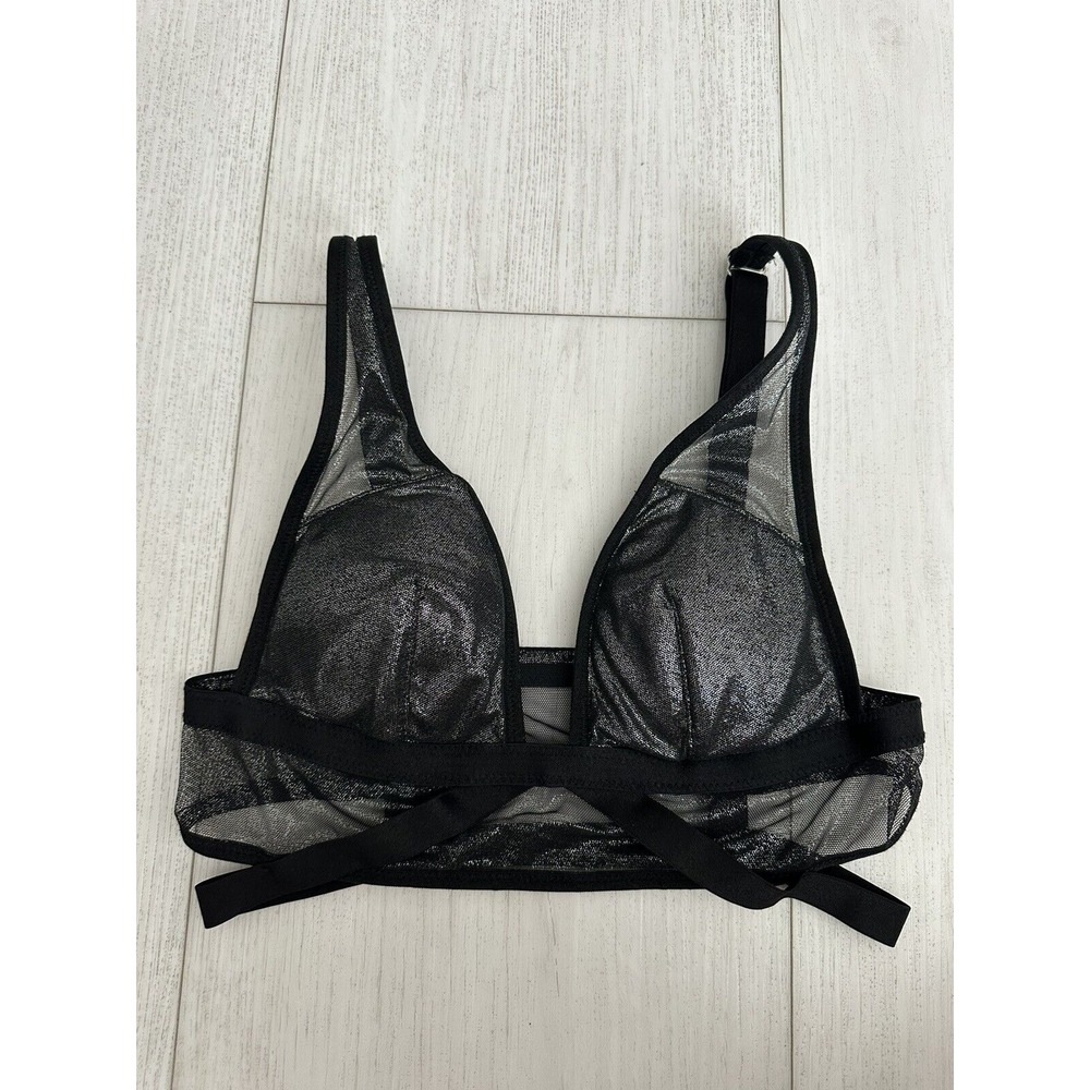 Victoria's Secret Bralette Sz XS - Black - Mesh - Caged - Shimmery